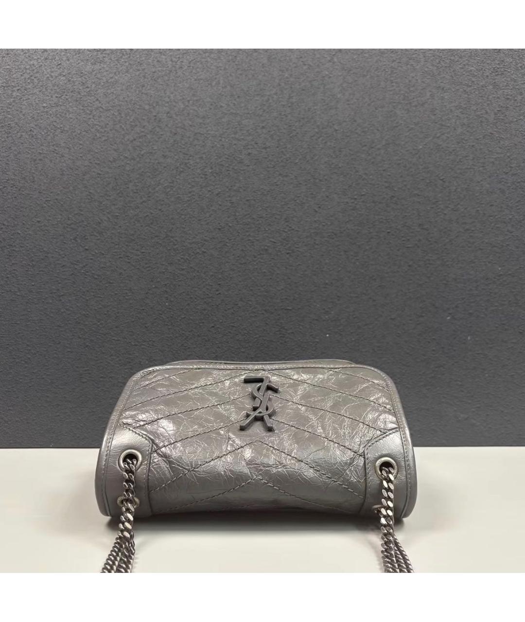 SAINT LAURENT Антрацитовая кожаная сумка через плечо, фото 6