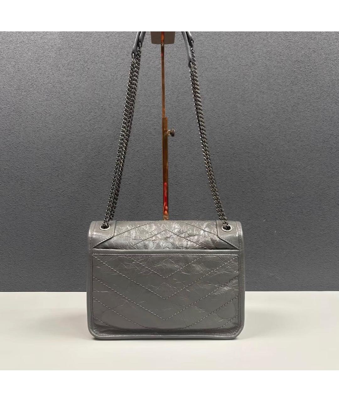 SAINT LAURENT Антрацитовая кожаная сумка через плечо, фото 2