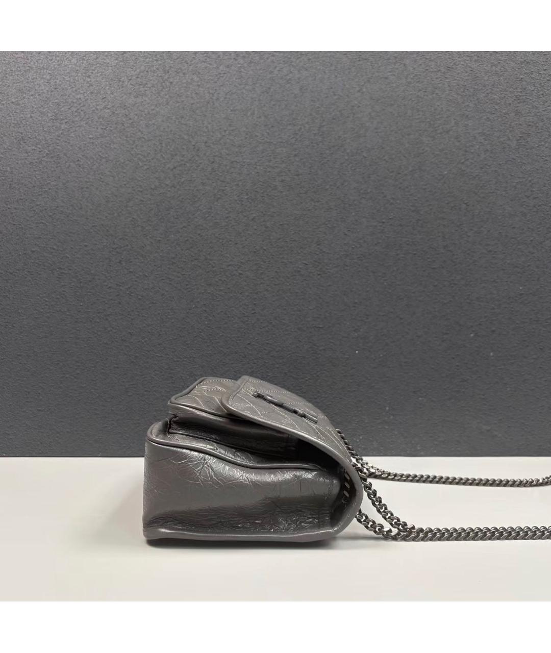 SAINT LAURENT Антрацитовая кожаная сумка через плечо, фото 4