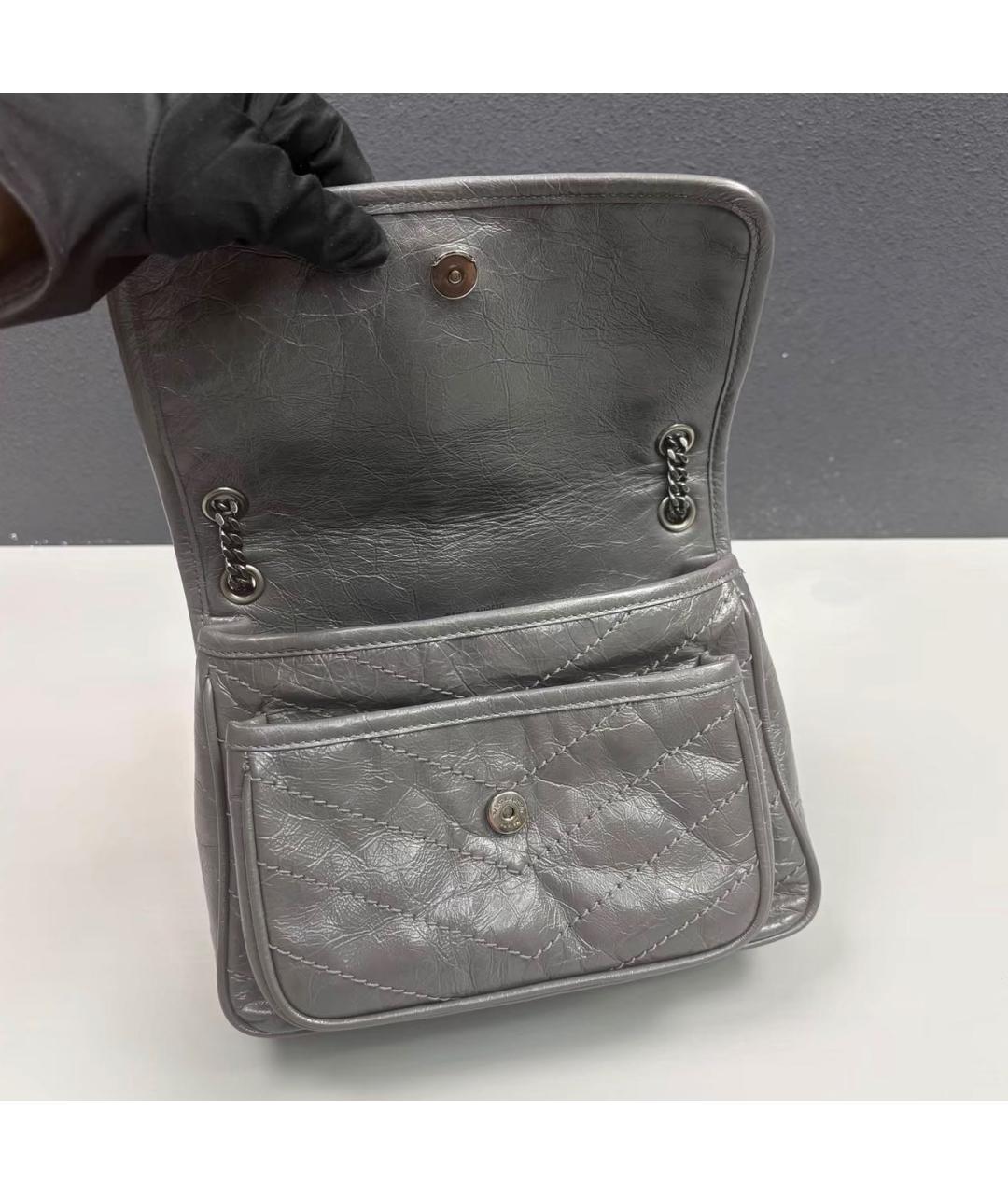 SAINT LAURENT Антрацитовая кожаная сумка через плечо, фото 7