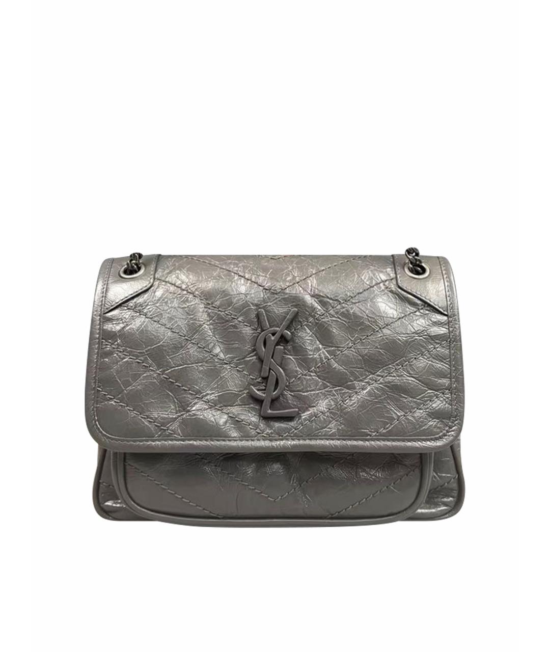 SAINT LAURENT Антрацитовая кожаная сумка через плечо, фото 1