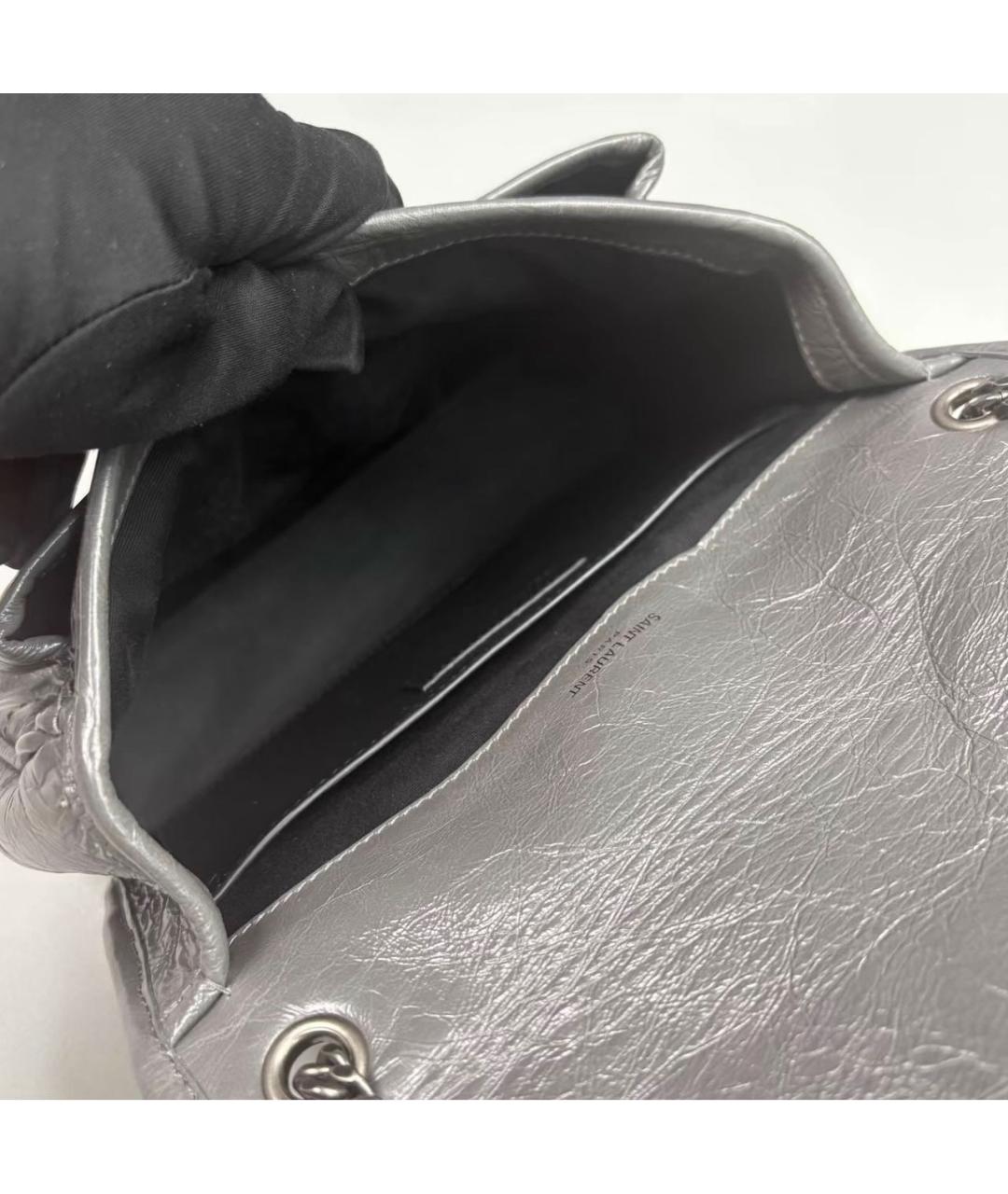 SAINT LAURENT Антрацитовая кожаная сумка через плечо, фото 8