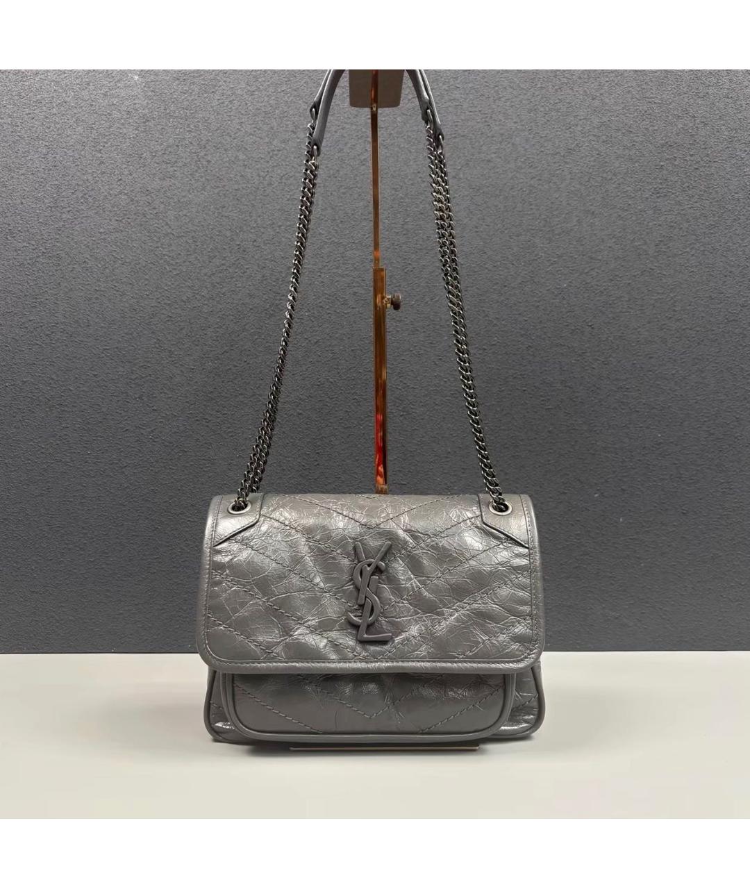 SAINT LAURENT Антрацитовая кожаная сумка через плечо, фото 9