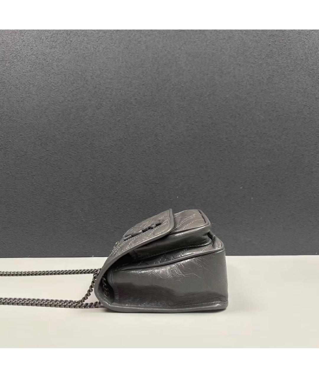 SAINT LAURENT Антрацитовая кожаная сумка через плечо, фото 3