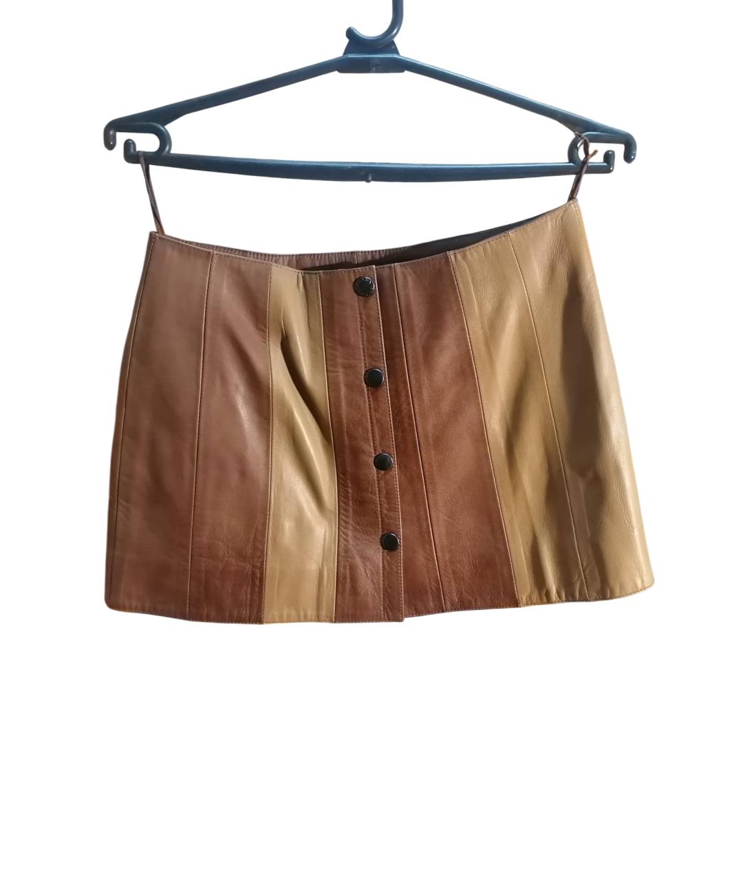 PRADA Бежевая кожаная юбка мини, фото 6