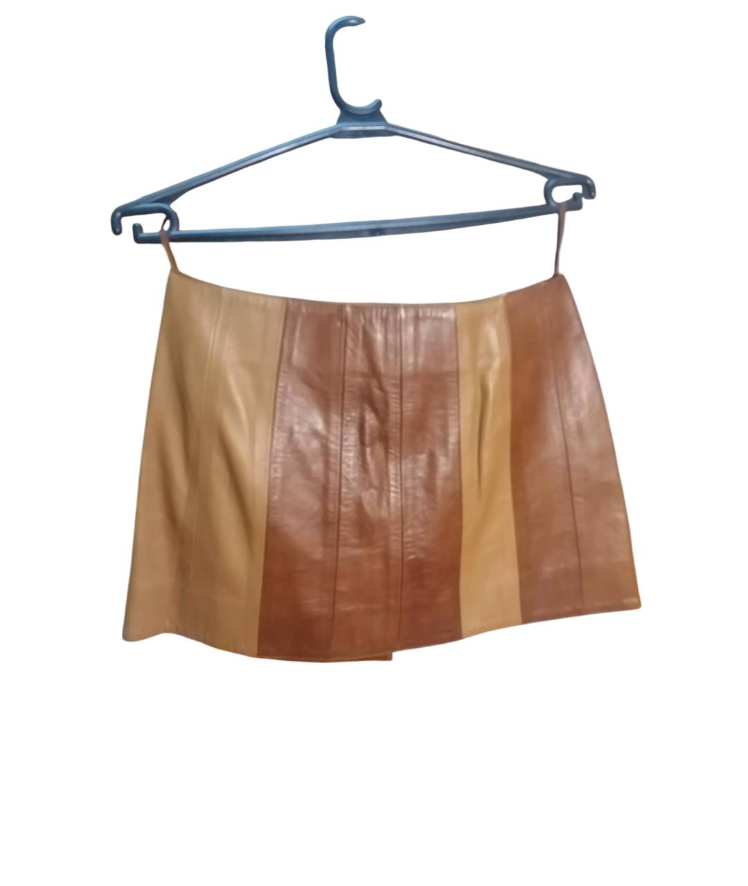 PRADA Бежевая кожаная юбка мини, фото 2