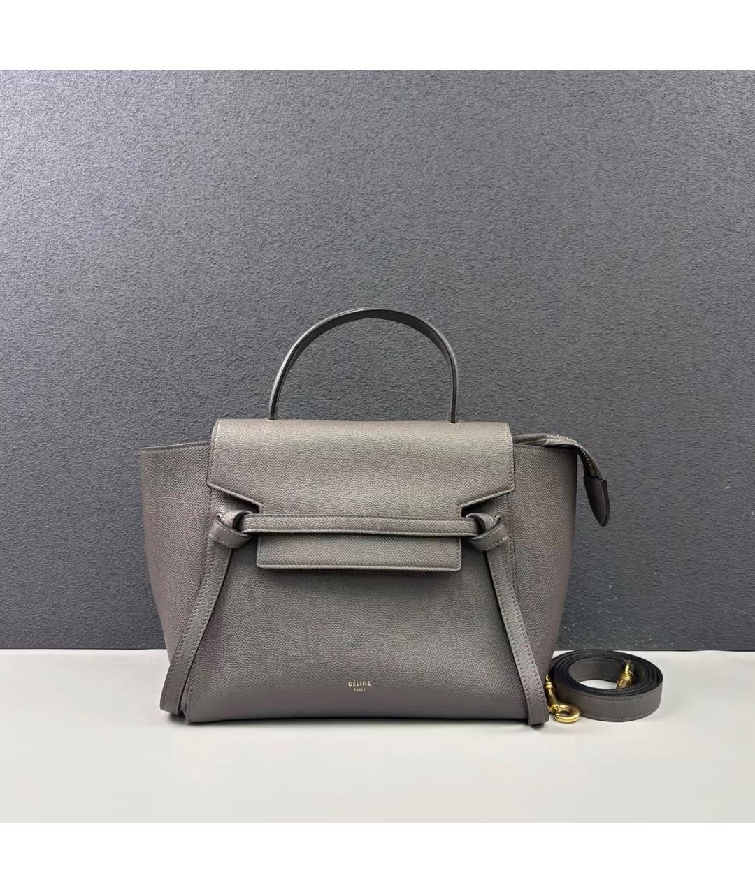 CELINE Антрацитовая кожаная сумка с короткими ручками, фото 9