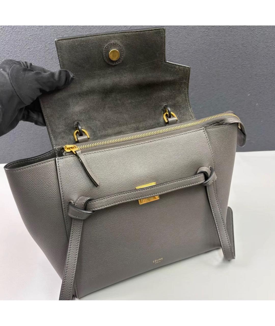 CELINE Антрацитовая кожаная сумка с короткими ручками, фото 7