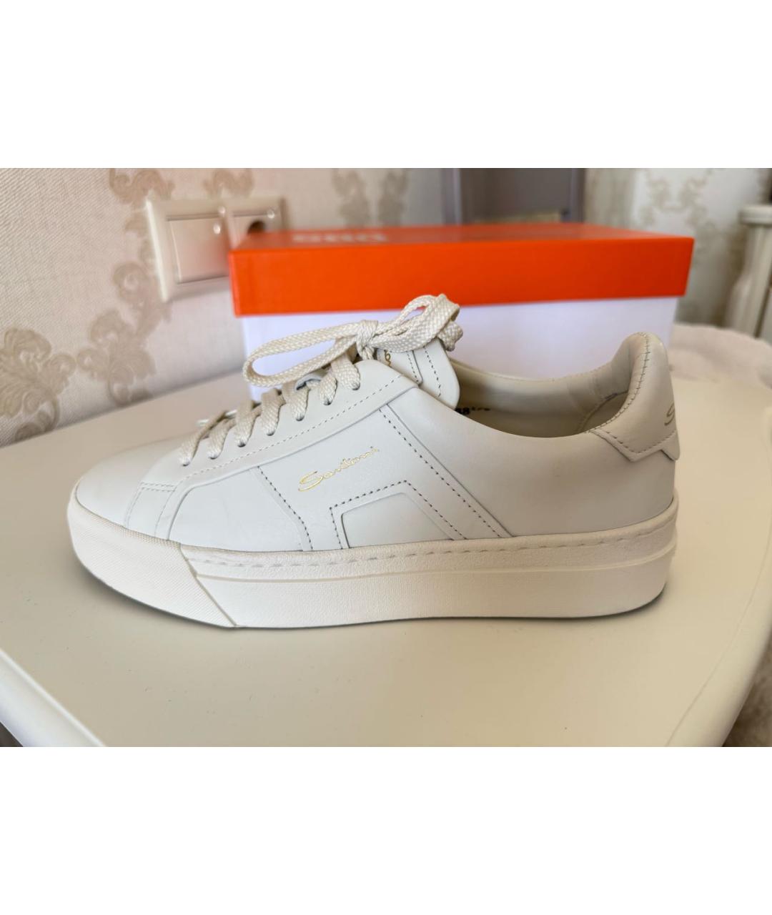 SANTONI Белые кожаные кеды, фото 5