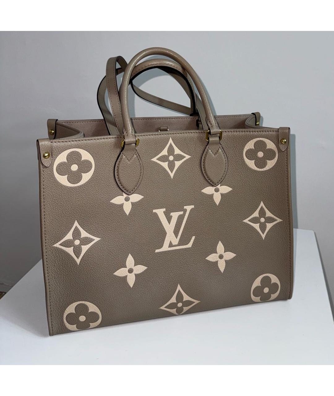 LOUIS VUITTON Бежевая кожаная сумка тоут, фото 9
