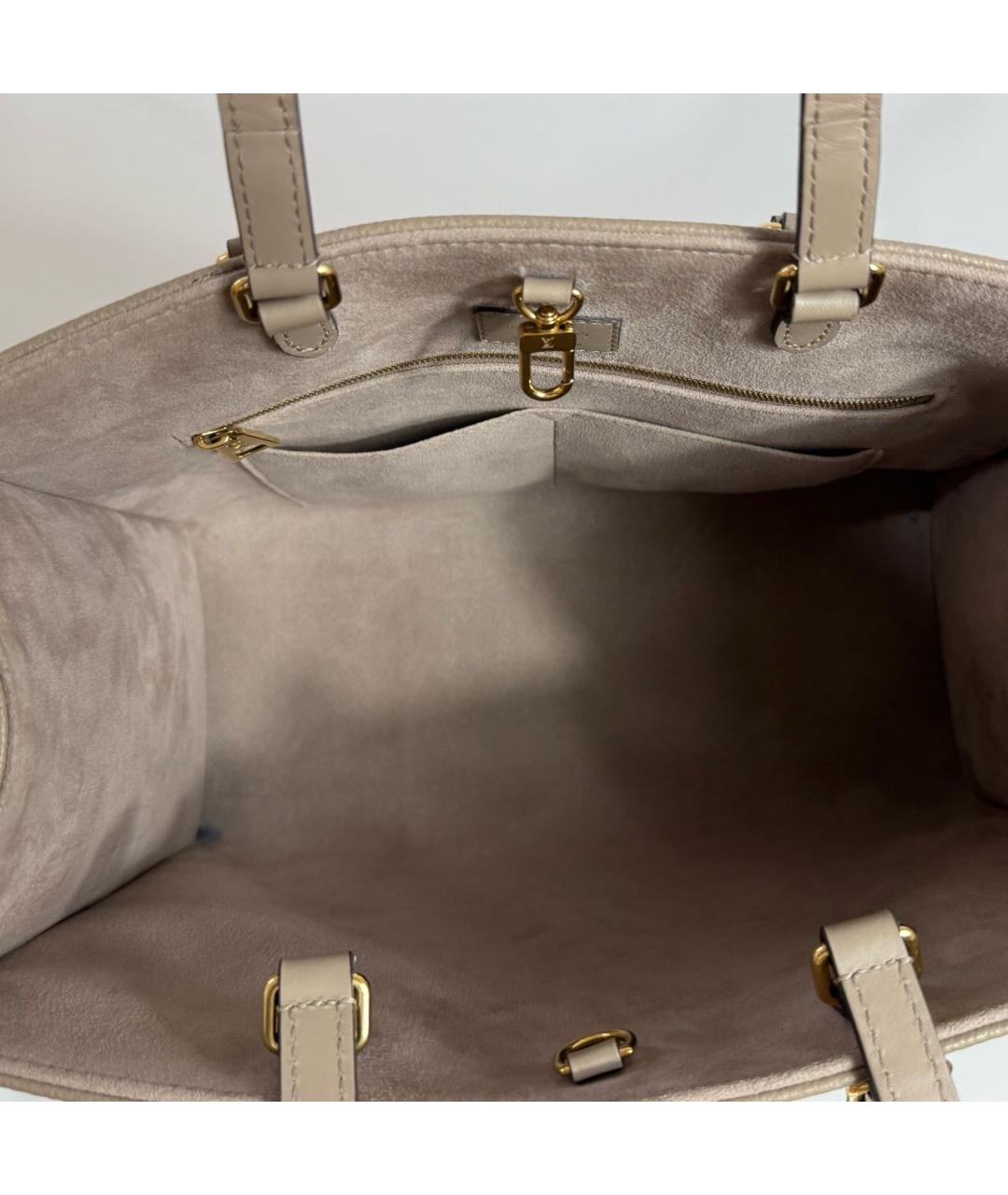 LOUIS VUITTON Бежевая кожаная сумка тоут, фото 4