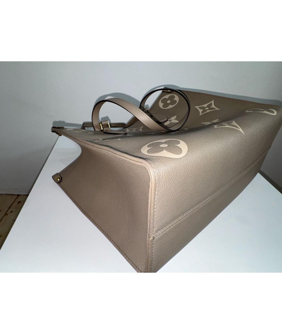 LOUIS VUITTON Бежевая кожаная сумка тоут, фото 6