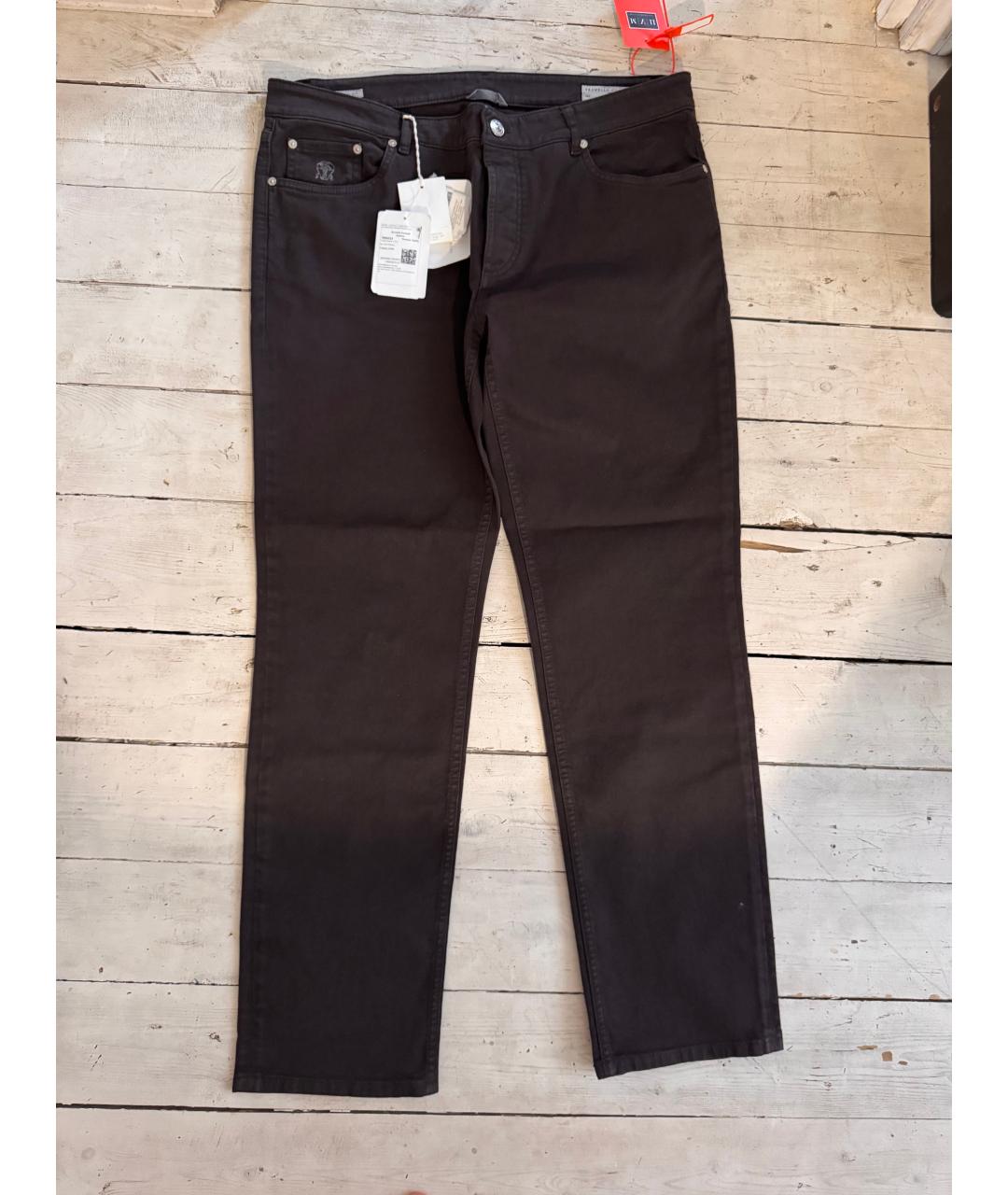 BRUNELLO CUCINELLI Коричневые хлопковые прямые джинсы, фото 4