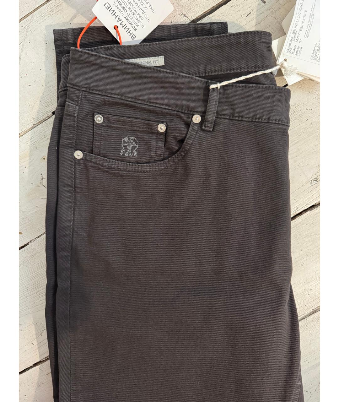 BRUNELLO CUCINELLI Коричневые хлопковые прямые джинсы, фото 3