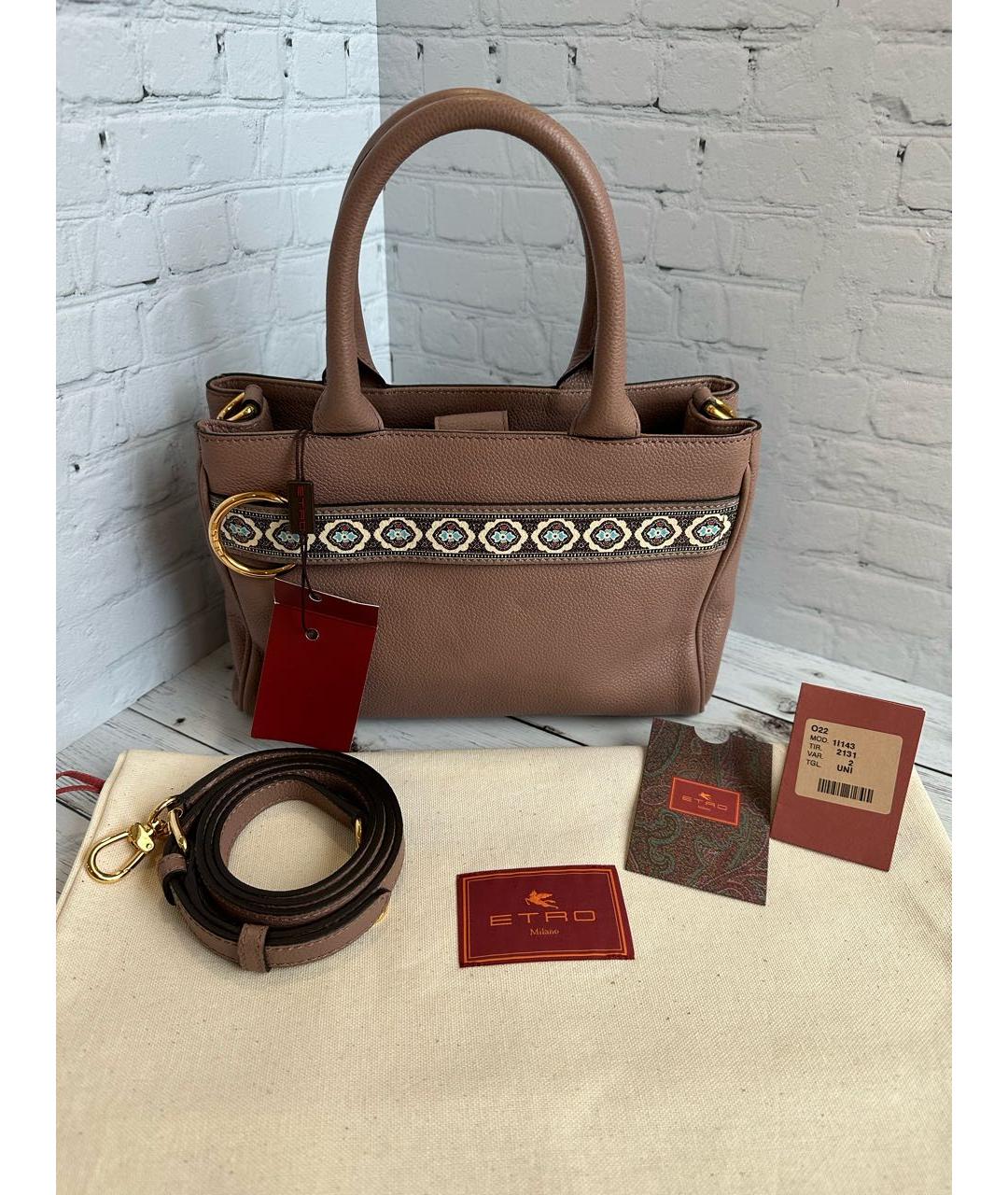 ETRO Коричневая кожаная сумка с короткими ручками, фото 5