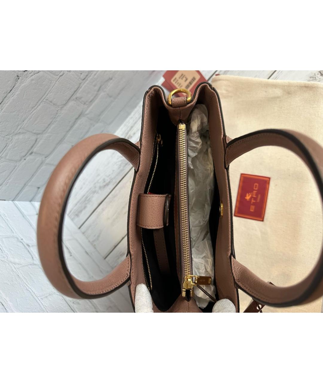 ETRO Коричневая кожаная сумка с короткими ручками, фото 4