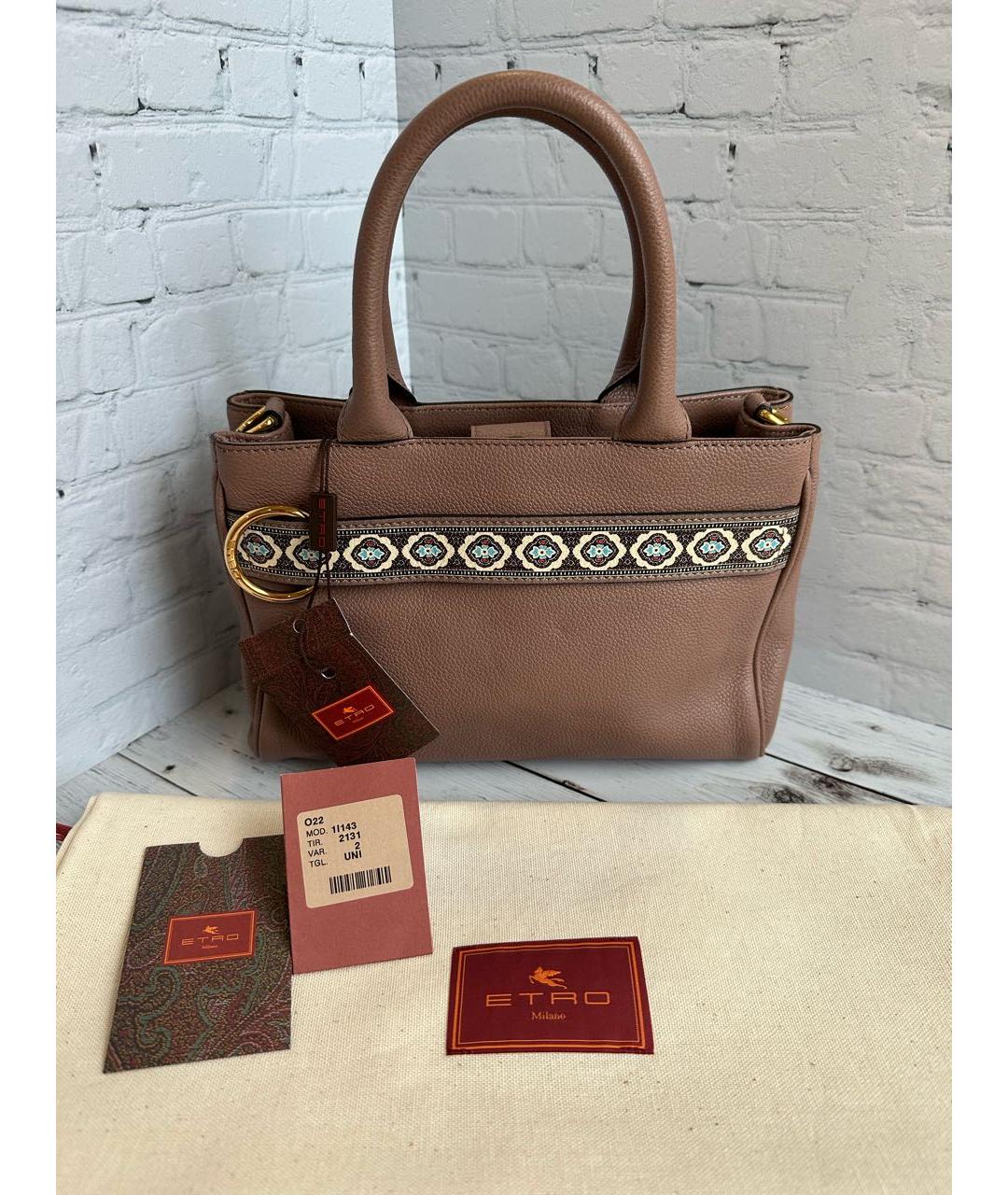 ETRO Коричневая кожаная сумка с короткими ручками, фото 9