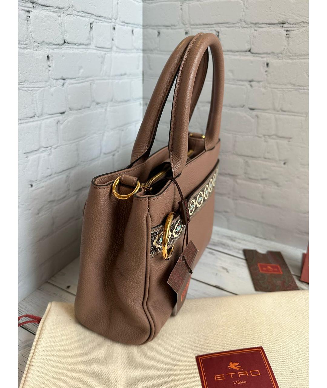 ETRO Коричневая кожаная сумка с короткими ручками, фото 2