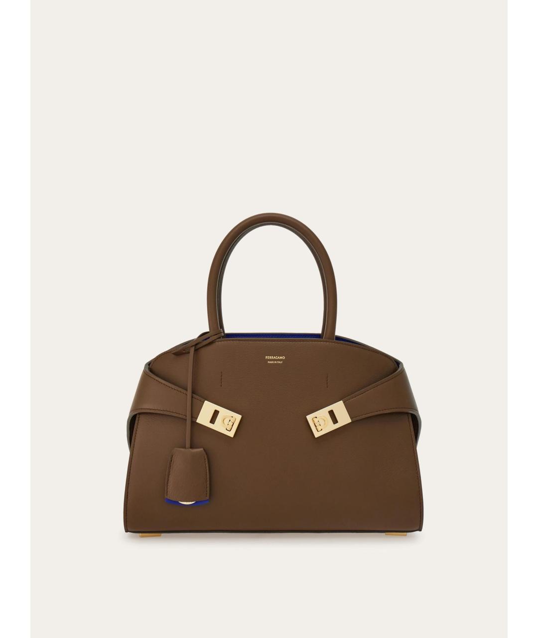 FERRAGAMO Коричневая кожаная сумка с короткими ручками, фото 4