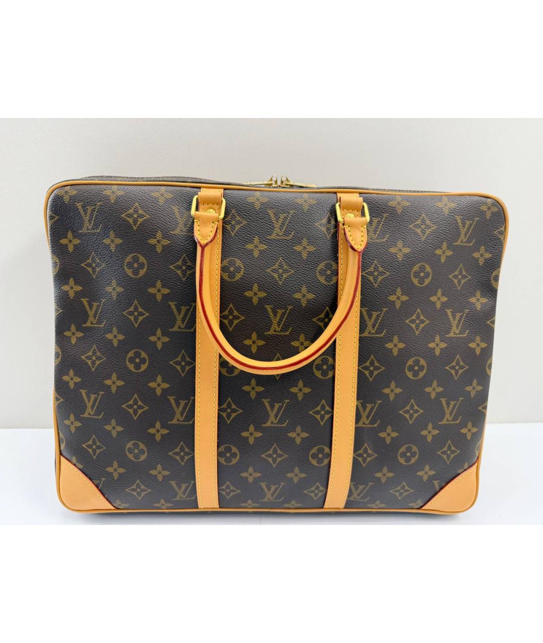 LOUIS VUITTON Коричневый кожаный портфель, фото 2