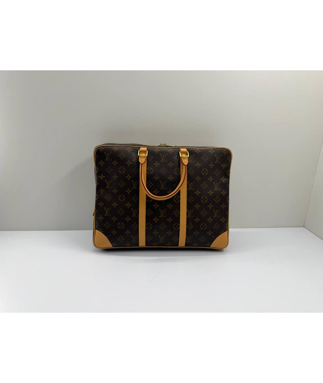 LOUIS VUITTON Коричневый кожаный портфель, фото 10