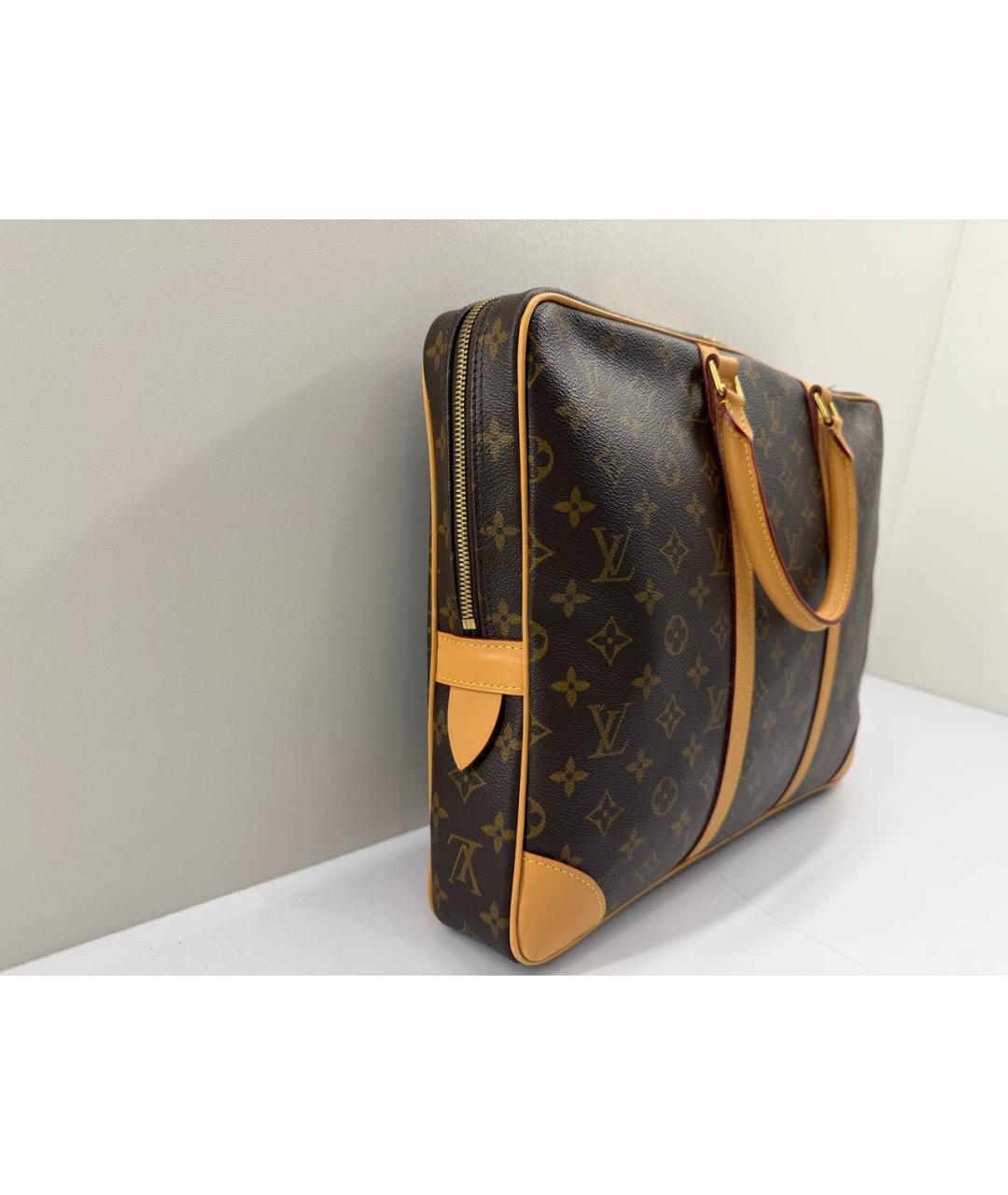 LOUIS VUITTON Коричневый кожаный портфель, фото 7