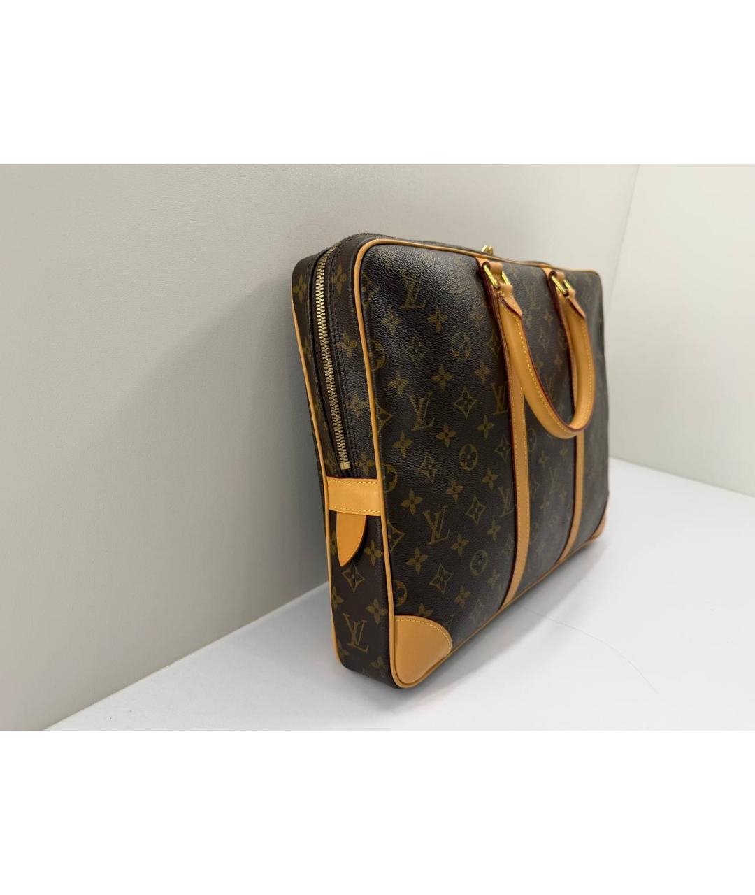 LOUIS VUITTON Коричневый кожаный портфель, фото 4