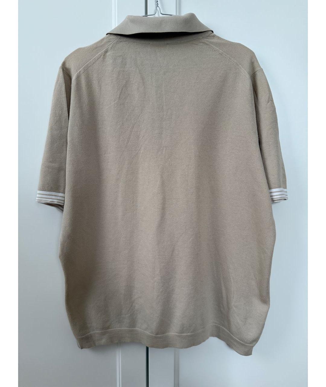 BRIONI Бежевое хлопковое поло с коротким рукавом, фото 2