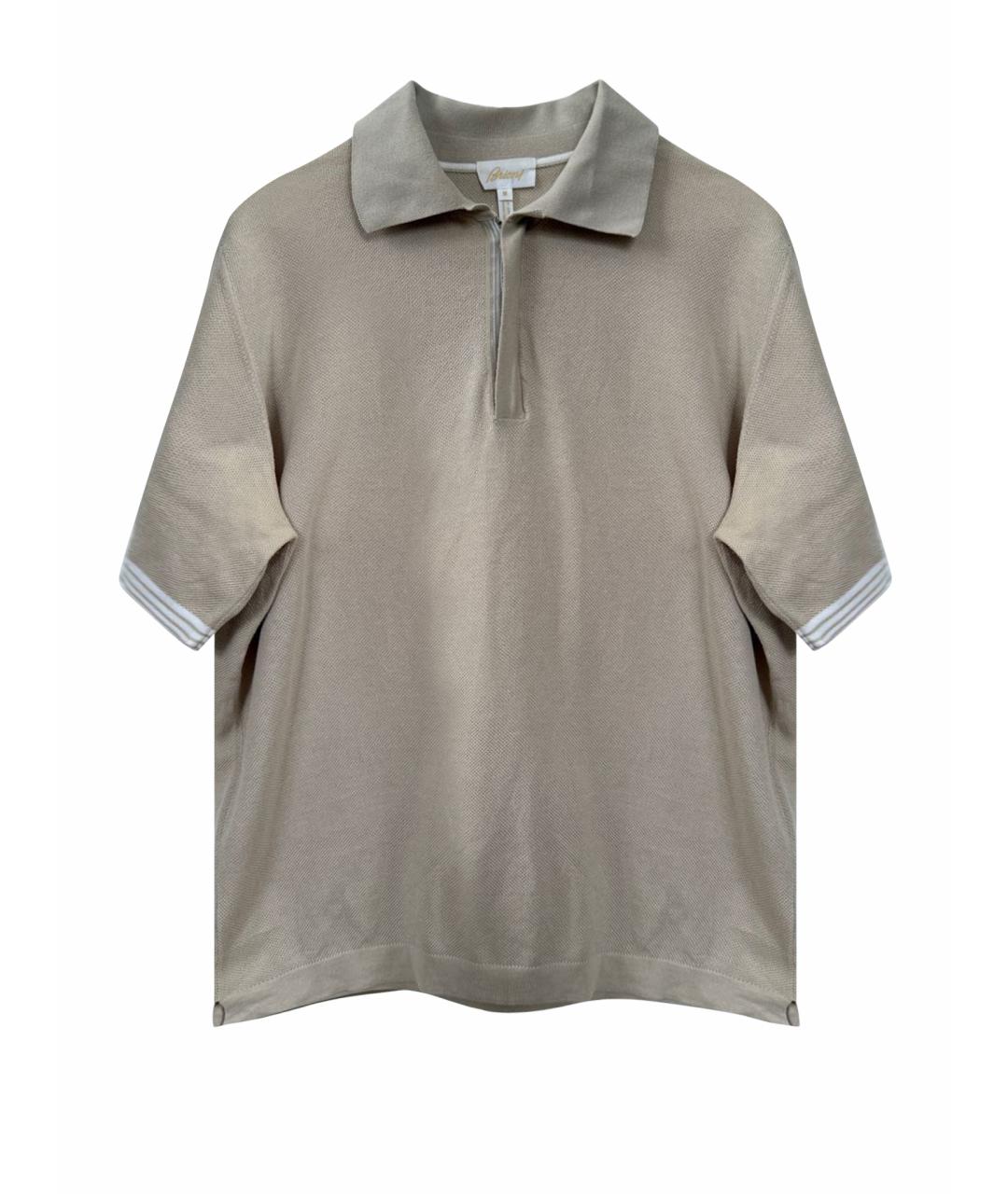 BRIONI Бежевое хлопковое поло с коротким рукавом, фото 1