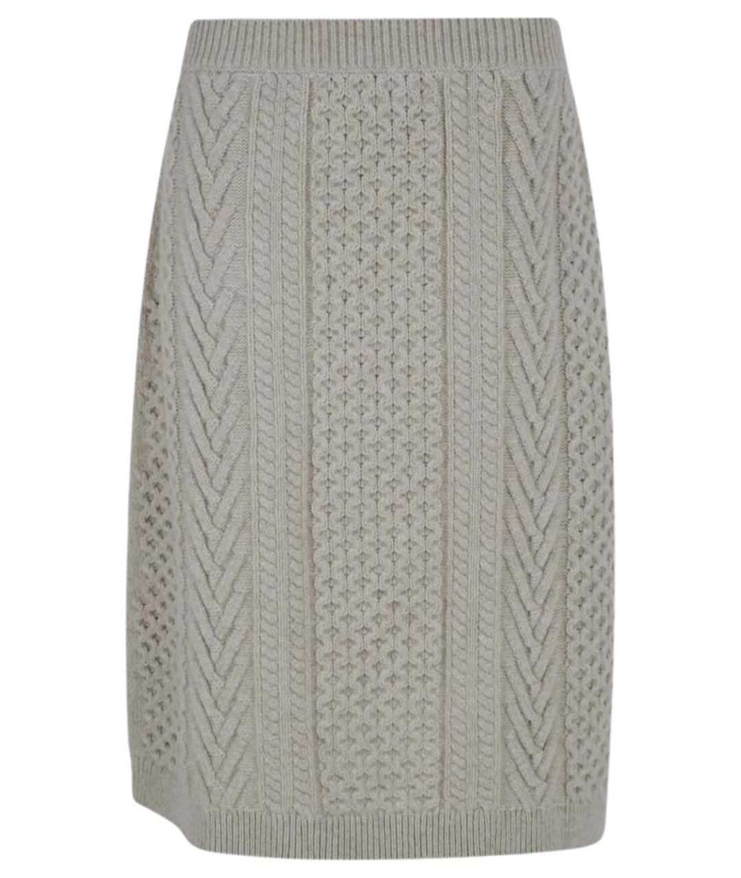 BURBERRY Бежевая шерстяная юбка миди, фото 1