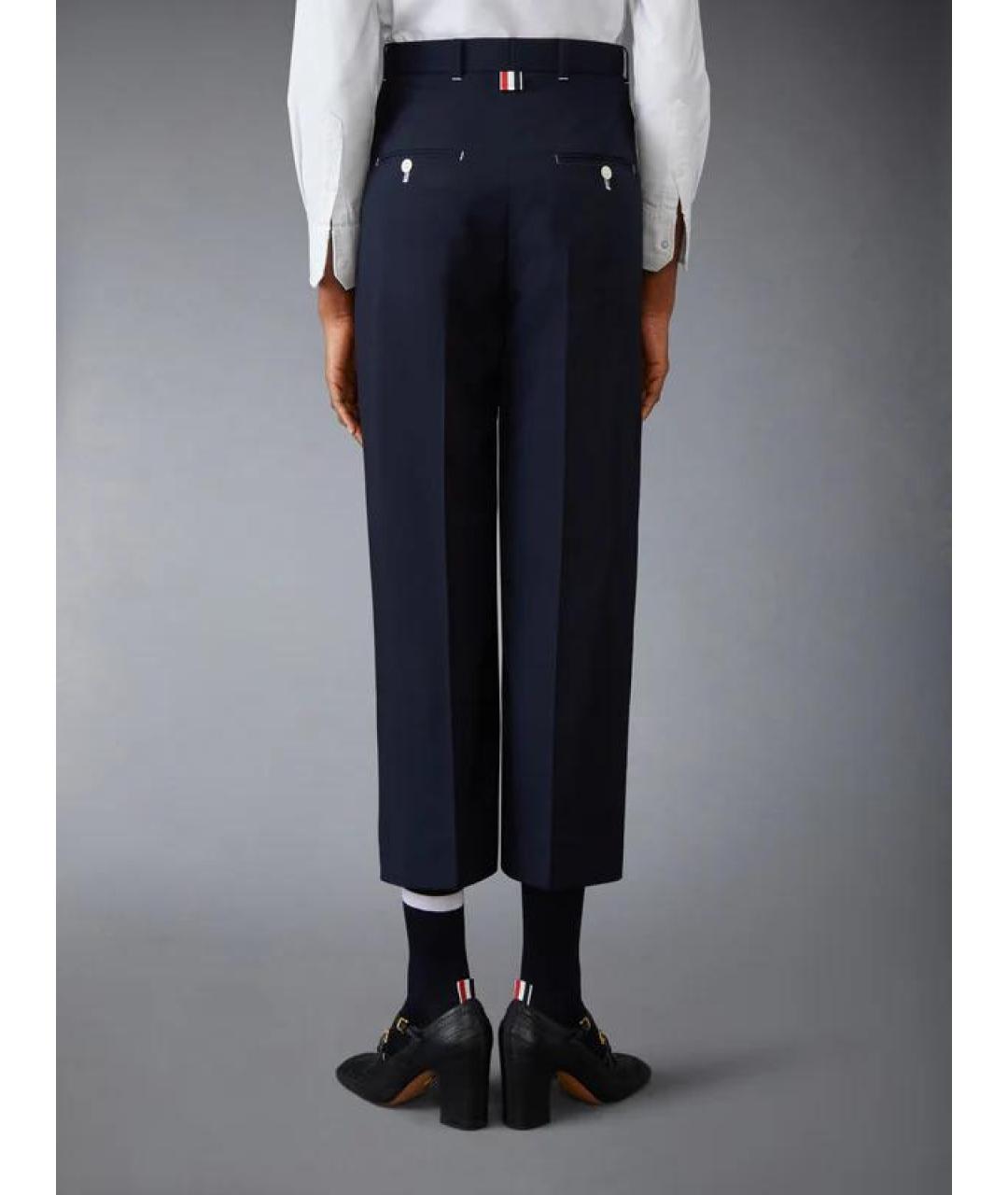 THOM BROWNE Темно-синие хлопковые прямые брюки, фото 2