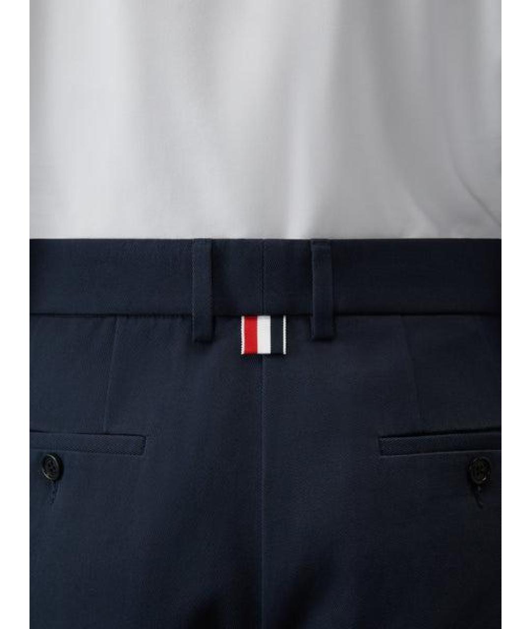 THOM BROWNE Темно-синие хлопковые прямые брюки, фото 3