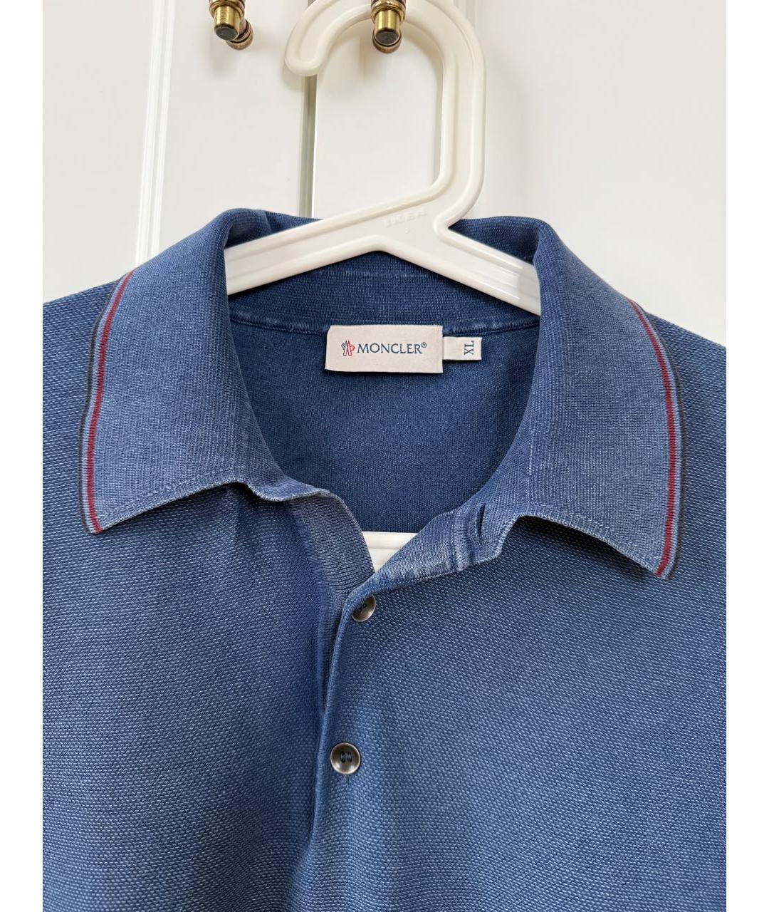 MONCLER Синее хлопковое поло с коротким рукавом, фото 3