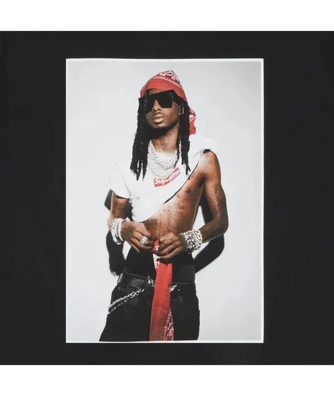 SUPREME Черная хлопковая футболка, фото 2