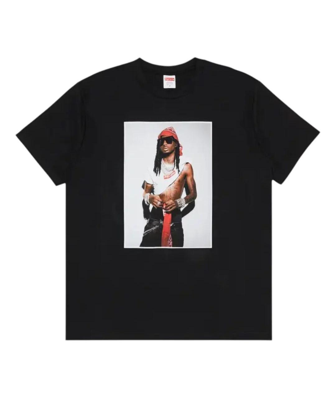 SUPREME Черная хлопковая футболка, фото 1