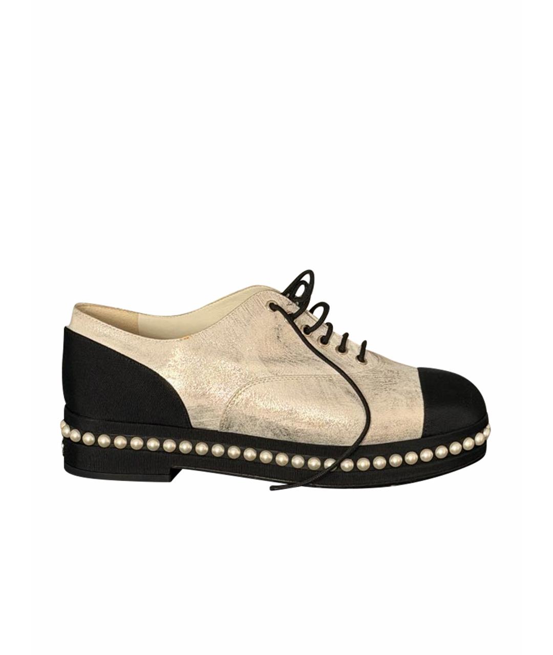 CHANEL Золотые кожаные ботинки, фото 1