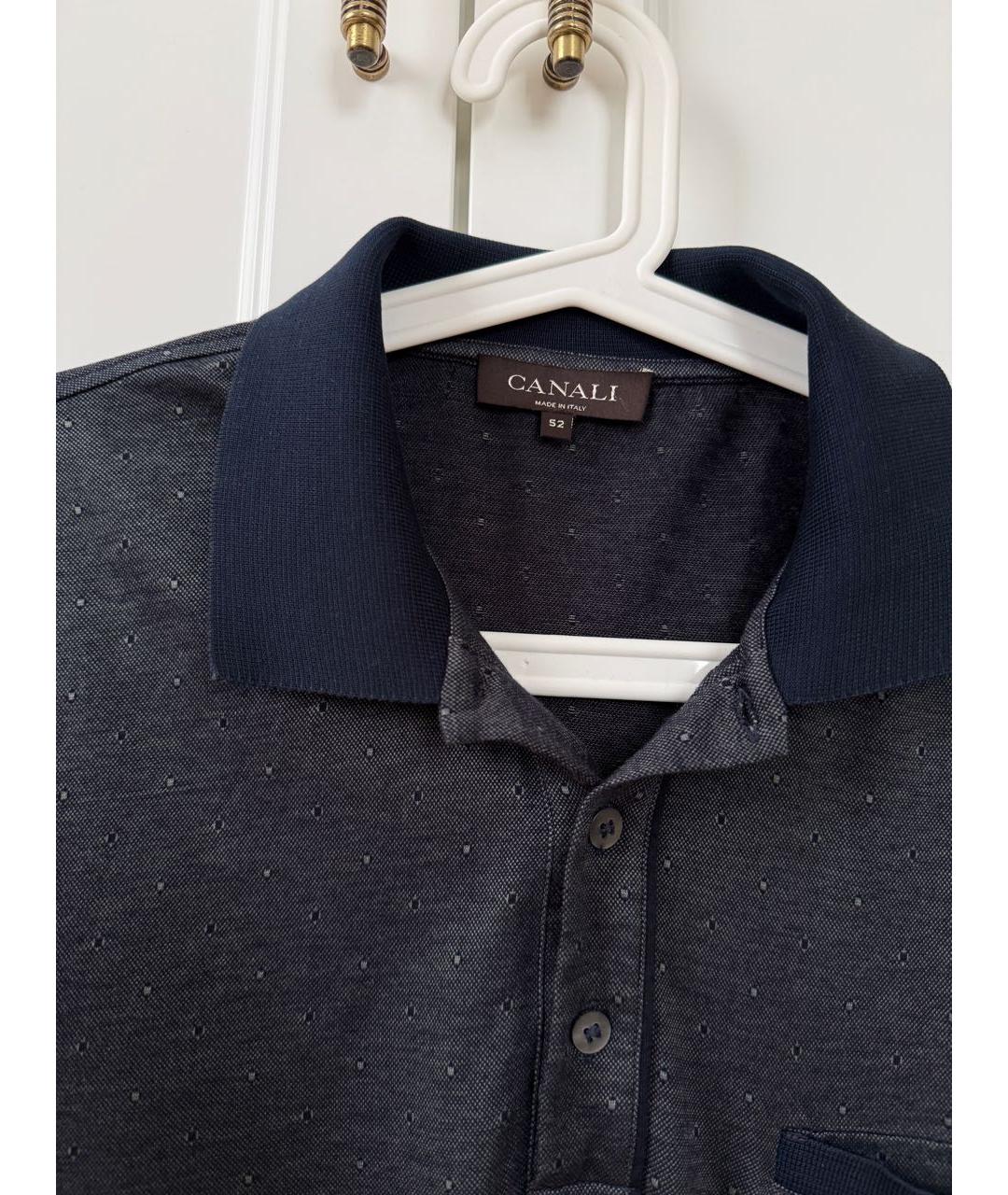 CANALI Темно-синее хлопковое поло с коротким рукавом, фото 3