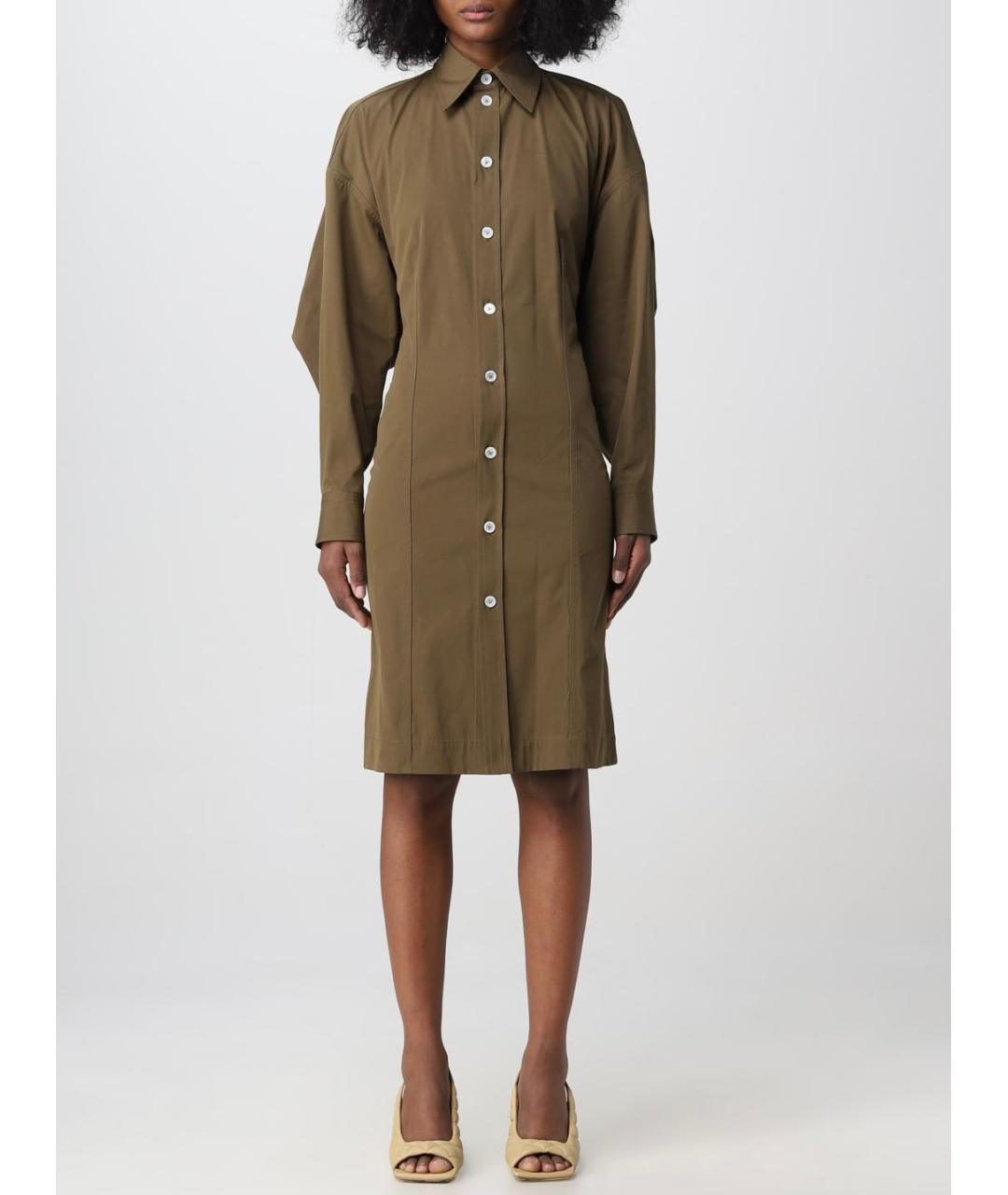 BOTTEGA VENETA Хаки хлопковое коктейльное платье, фото 2