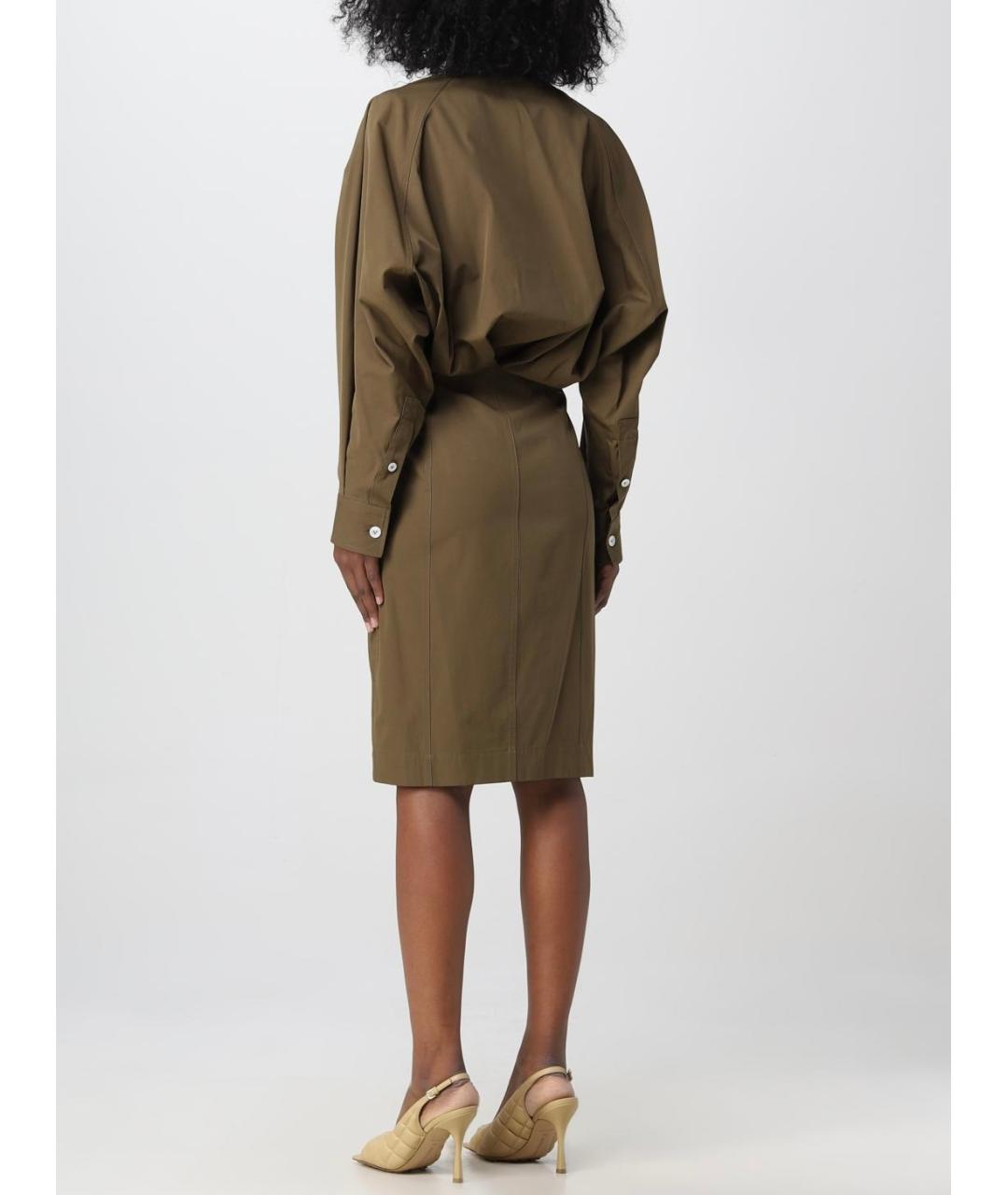 BOTTEGA VENETA Хаки хлопковое коктейльное платье, фото 3
