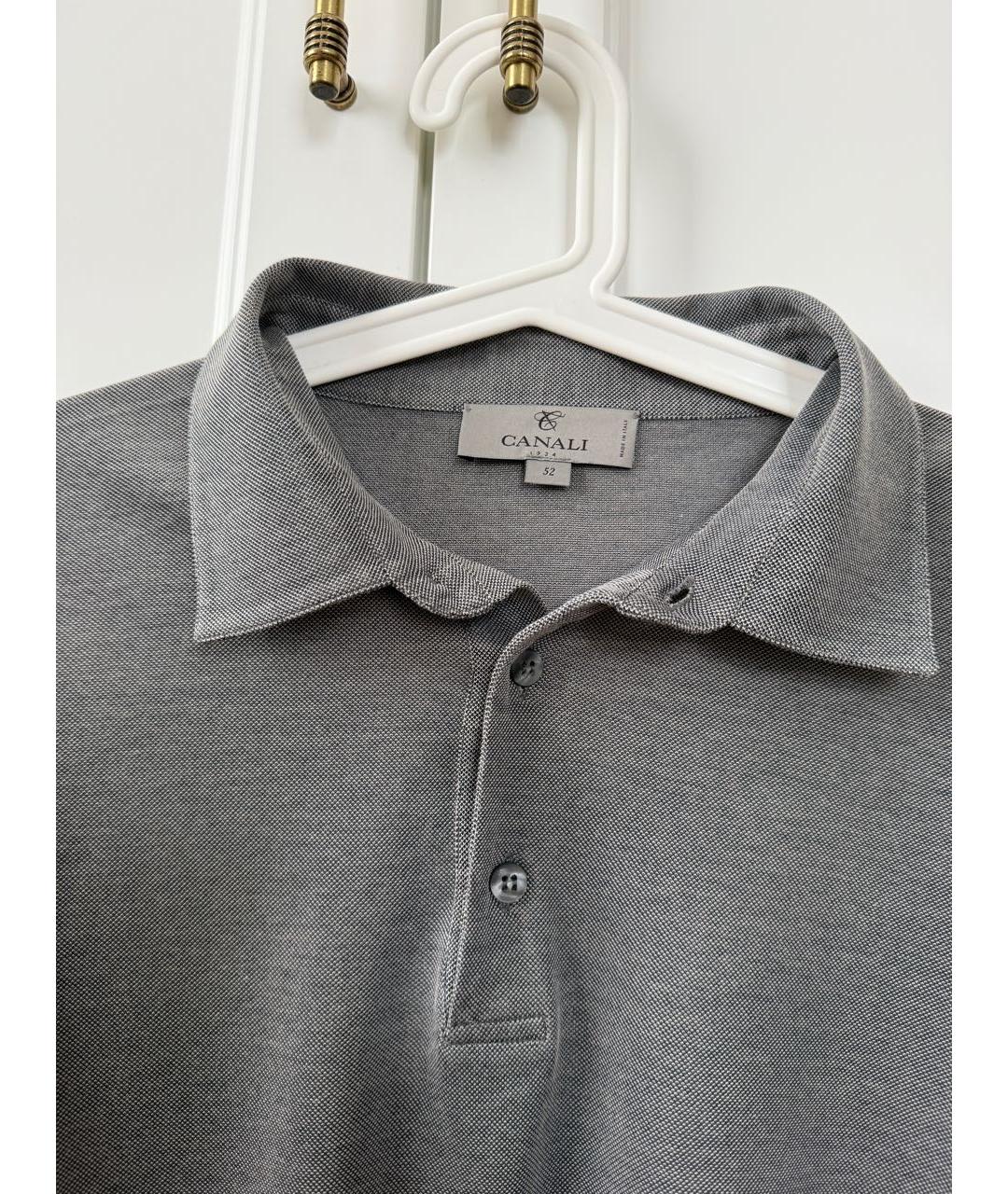 CANALI Антрацитовое хлопковое поло с коротким рукавом, фото 3