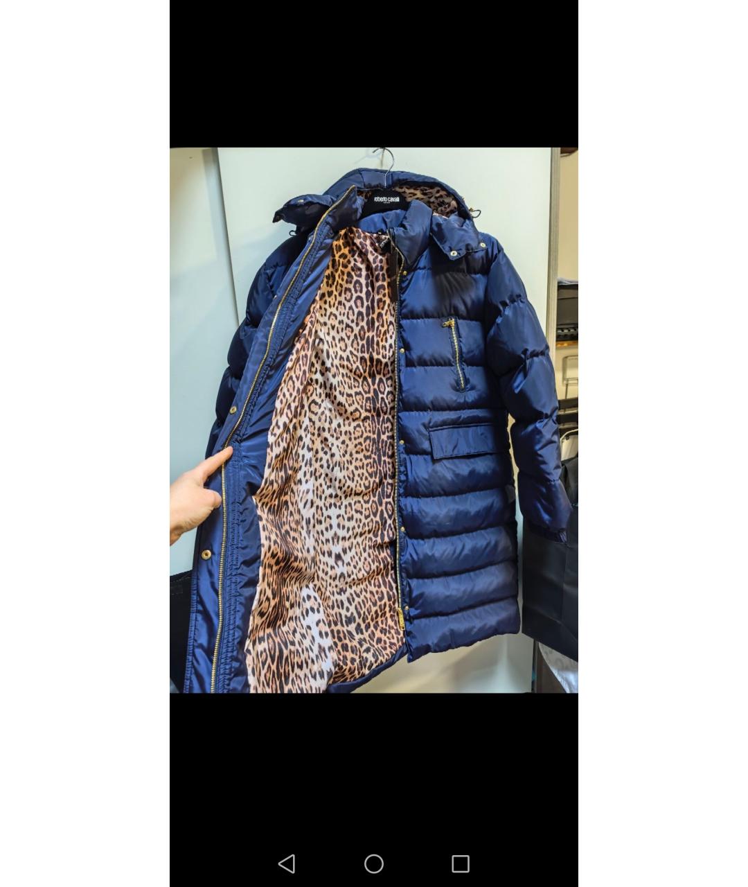 ROBERTO CAVALLI Темно-синий полиэстеровый пуховик, фото 4