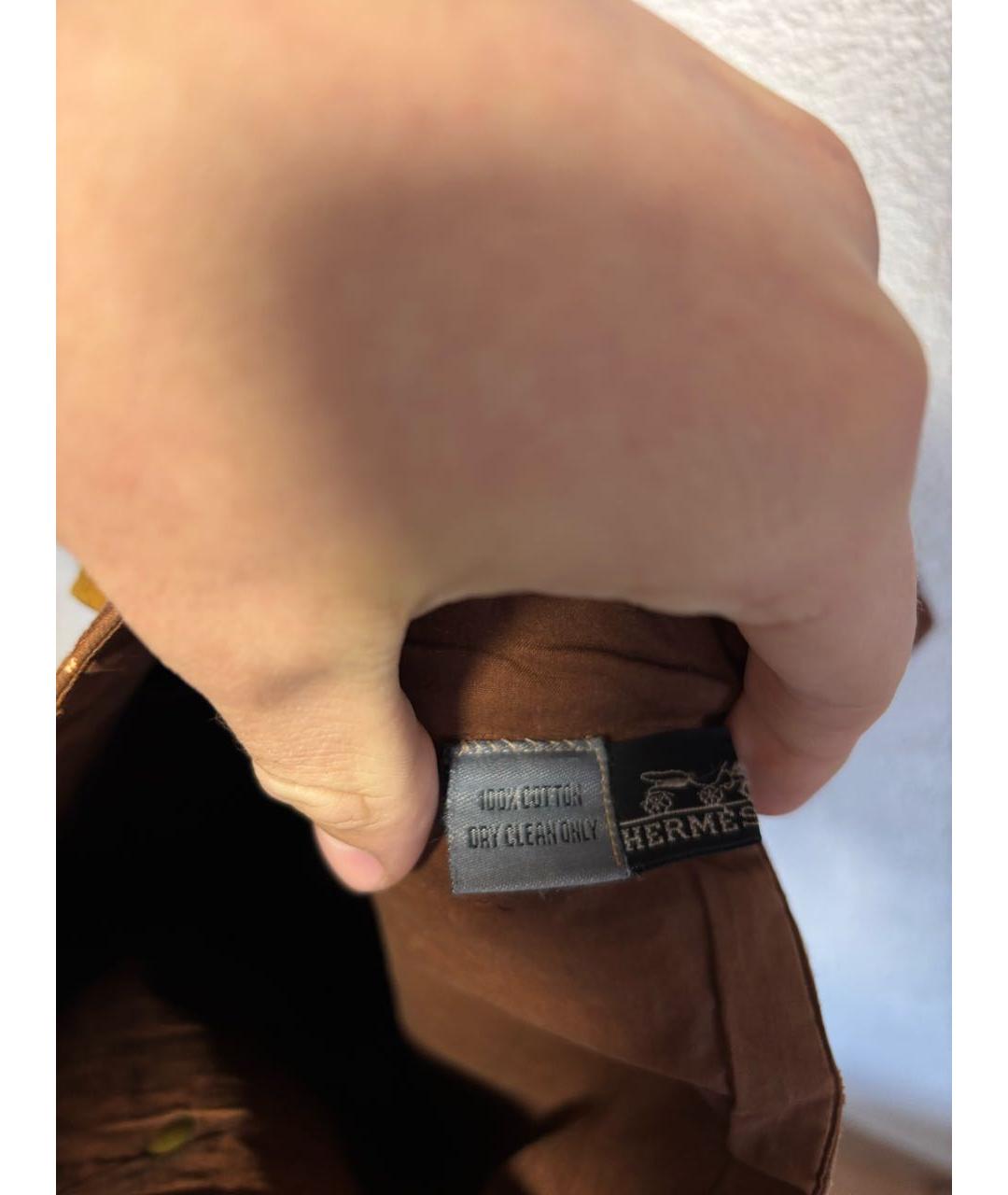 HERMES Коричневая хлопковая сумка с короткими ручками, фото 7