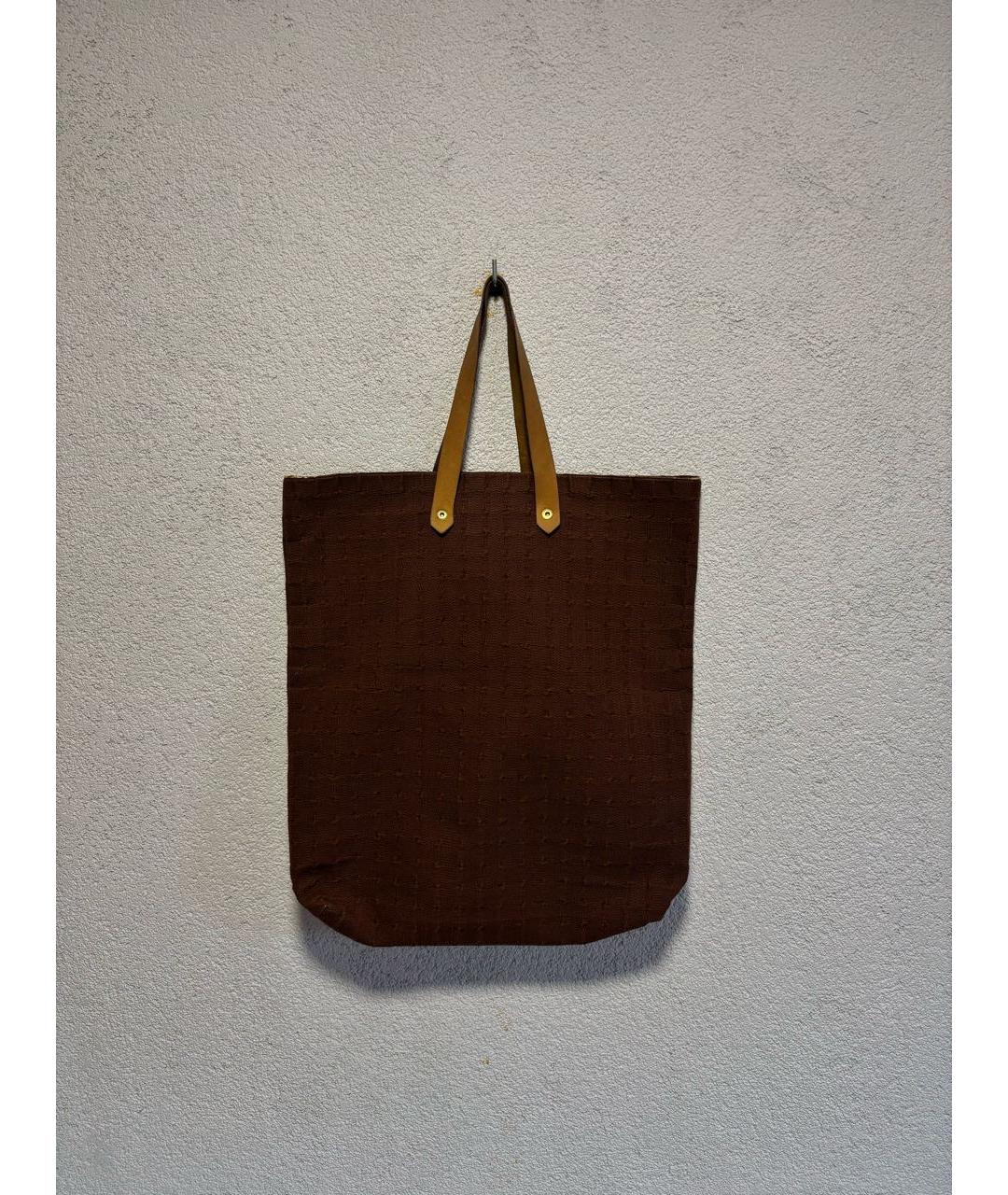 HERMES Коричневая хлопковая сумка с короткими ручками, фото 8