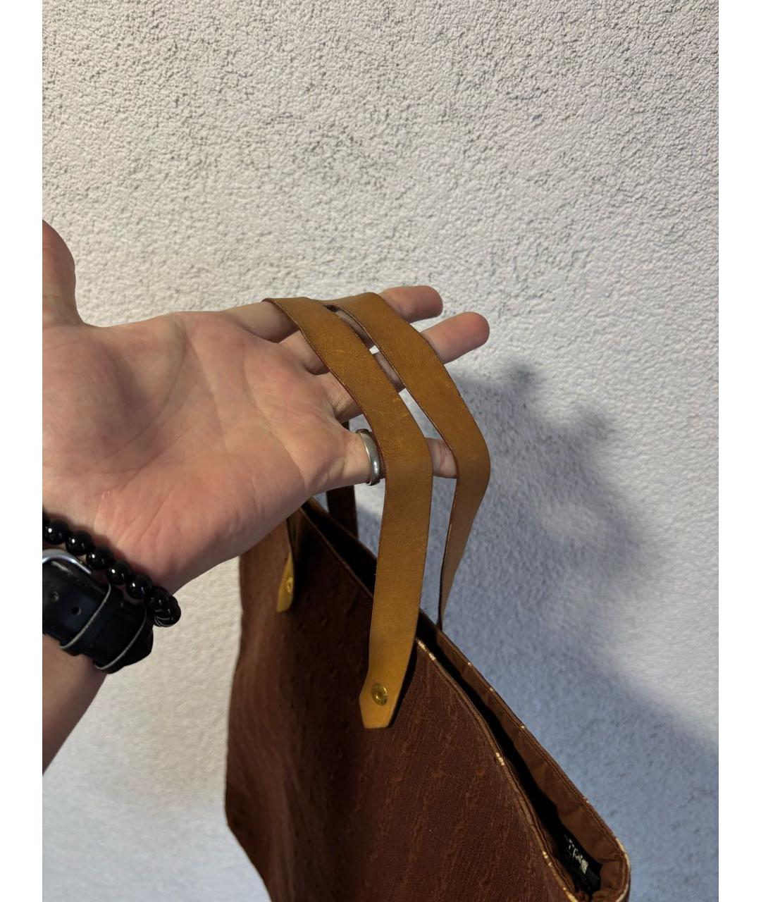 HERMES Коричневая хлопковая сумка с короткими ручками, фото 4