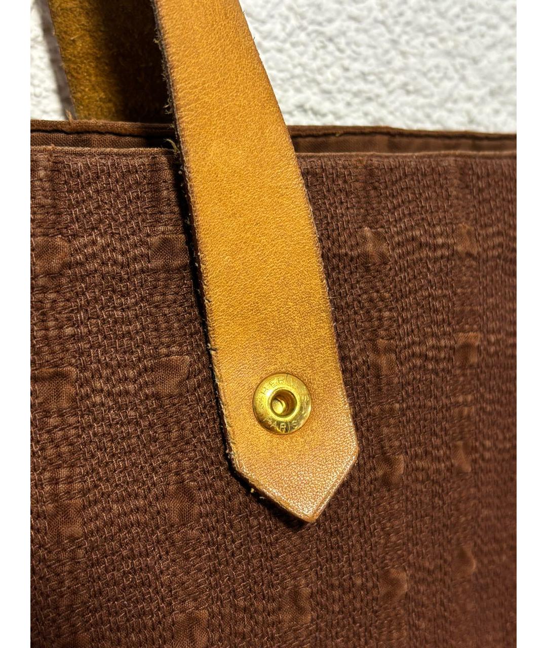 HERMES Коричневая хлопковая сумка с короткими ручками, фото 3