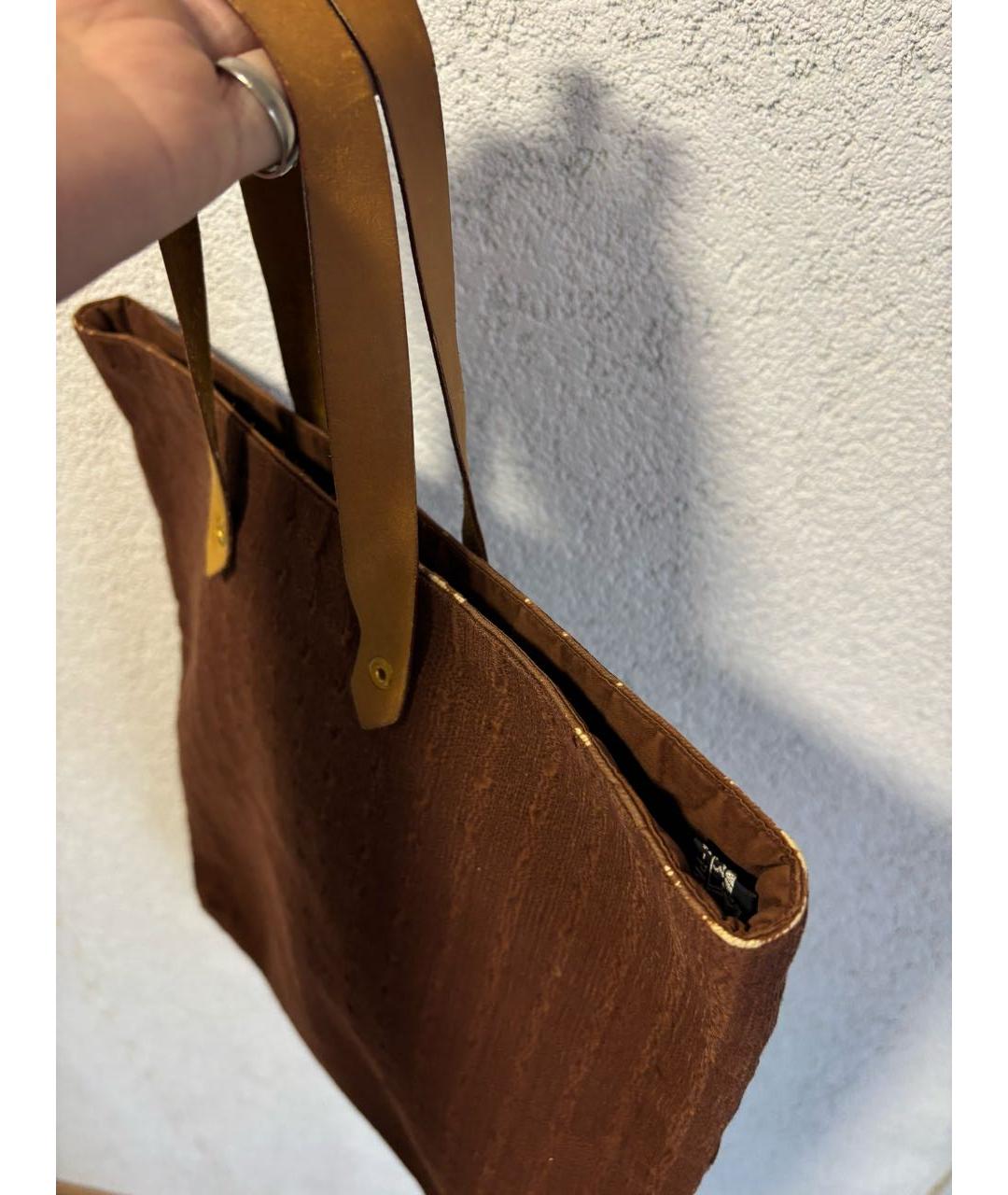 HERMES Коричневая хлопковая сумка с короткими ручками, фото 6