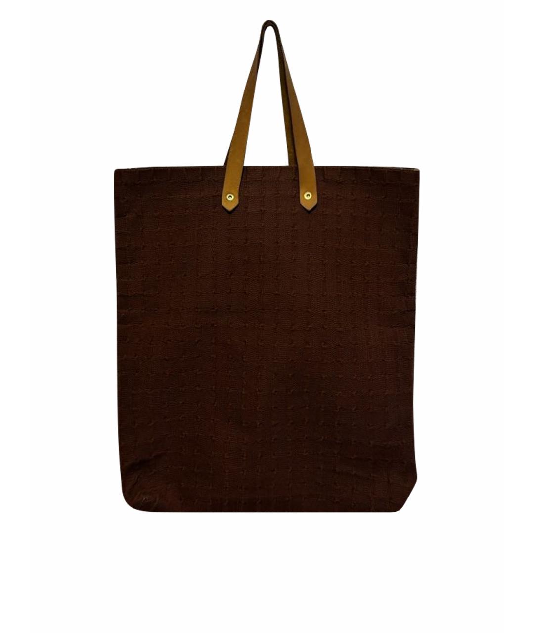 HERMES Коричневая хлопковая сумка с короткими ручками, фото 1