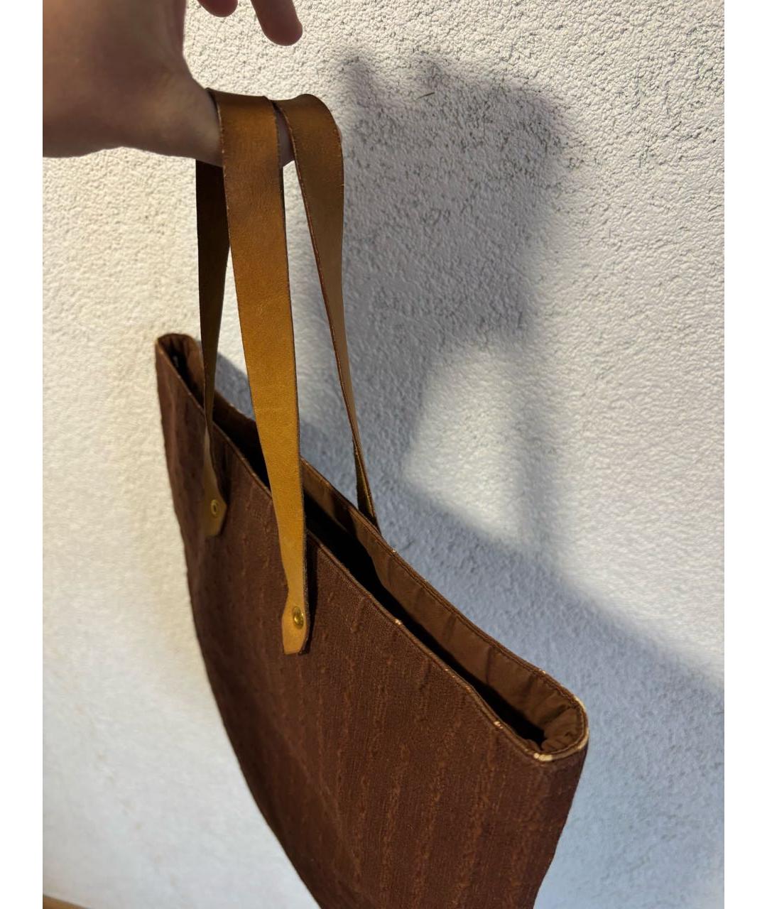 HERMES Коричневая хлопковая сумка с короткими ручками, фото 5