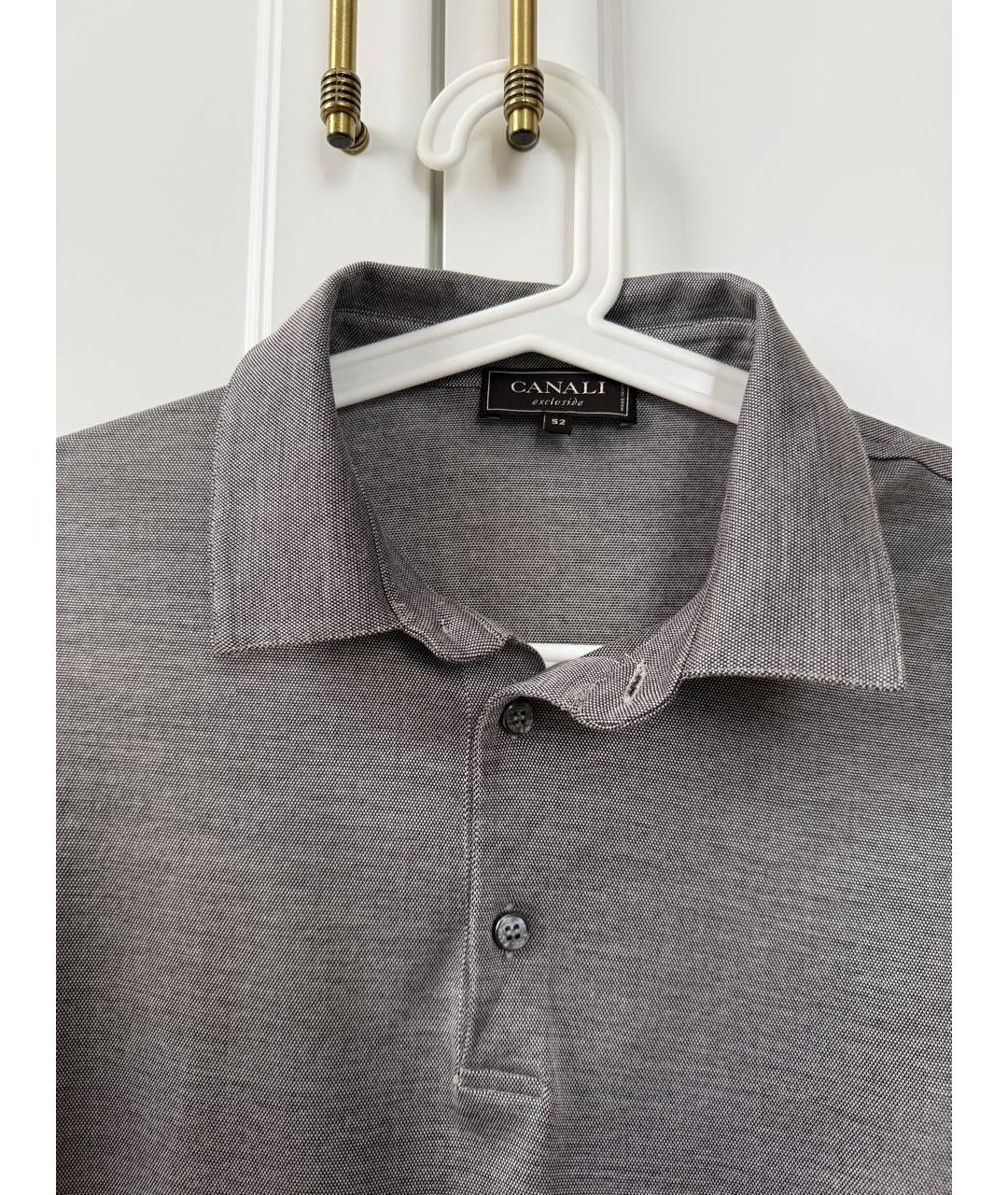 CANALI Антрацитовое хлопковое поло с коротким рукавом, фото 3