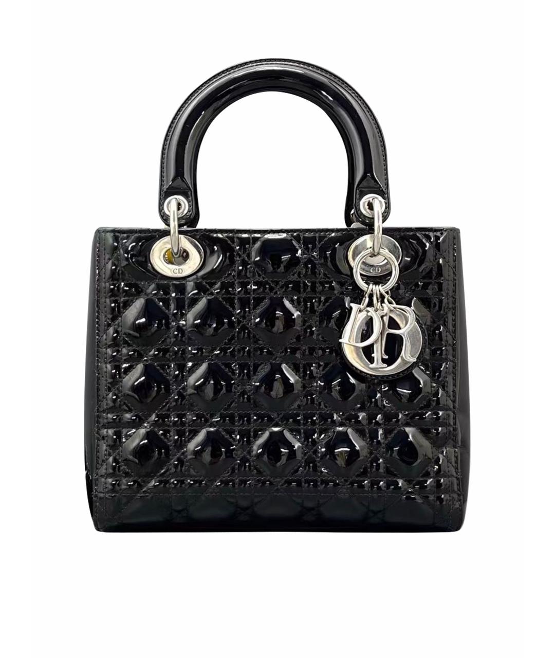 CHRISTIAN DIOR Черная сумка с короткими ручками из лакированной кожи, фото 1